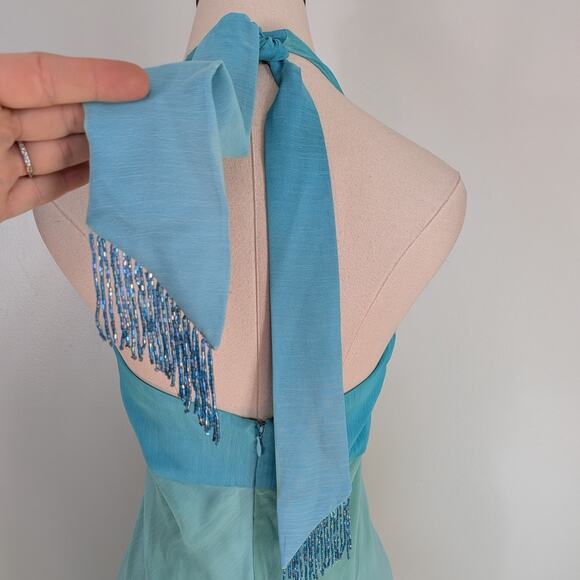 Vintage Cache Prom Dress Maxi Gown 6 Blue Green Y2K Fairy Mermaid Ombre Halter - Picture 6 of 13